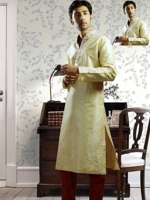 Fawn embroidered art silk kurta-pajama 1