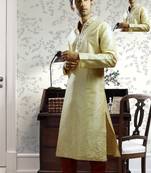 Fawn embroidered art silk kurta-pajama