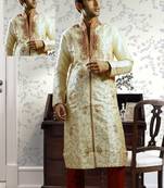 Fawn embroidered art silk sherwani