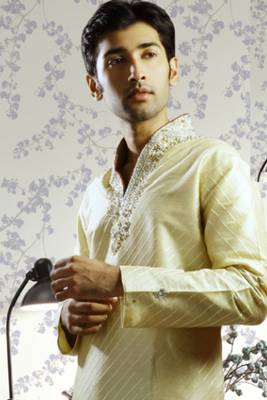 Fawn embroidered art silk kurta-pajama 2