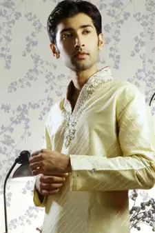 Fawn embroidered art silk kurta-pajama