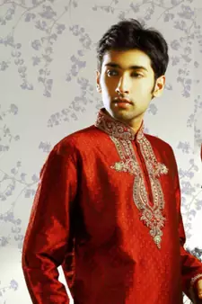 Maroon embroidered art silk kurta-pajama