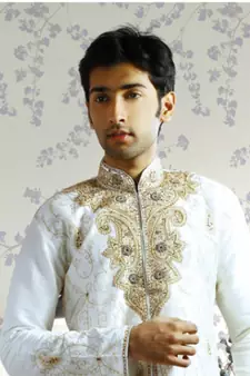 White embroidered art silk sherwani