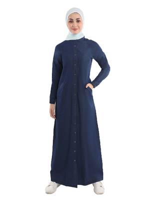 Blue plain denim abaya 1
