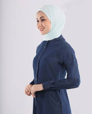 Blue plain denim abaya 2
