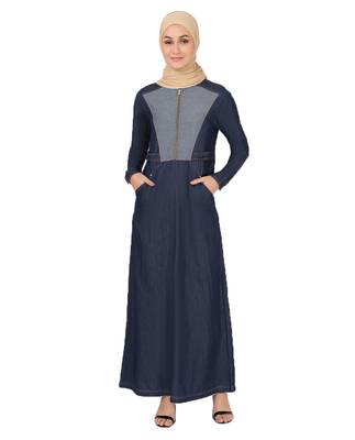 Blue plain denim abaya 1