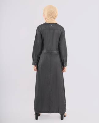 Black plain denim abaya 3