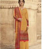 Mustard Digital Printed, Embroidery Work French Crape unstitched Long Length Kameez Plazzo party wear salwarsuit