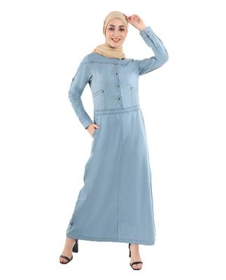 Blue plain denim abaya 1