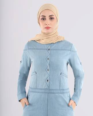 Blue plain denim abaya 2