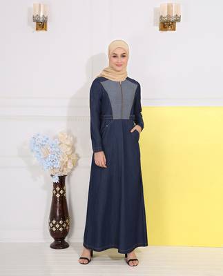 Blue plain denim abaya 3