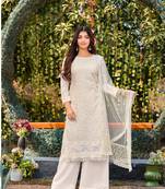 White Designer Cotton Thread Embroidery Work Faux Georgette party wear salwarsuit