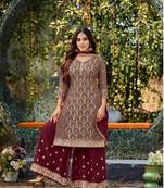 Brown Designer Embroidery,Stone Work Faux Georgette unstitched Long Length Kameez Plazo party wear salwarsuit