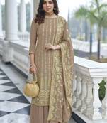 Beige  Designer Multy Thread Embroidery Work Faux Georgette unstitched Long Length Kameez Pant party wear salwarsuit