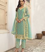 Pista Heavy Designer Embroidery Work Butterfly Net unstitched Long Length Kameez Pant party wear salwarsuit