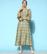 Green printed silk blend long-dresses