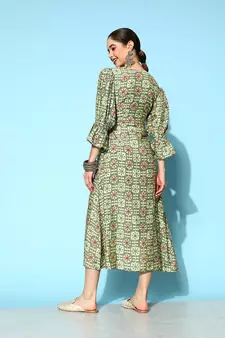Green printed silk blend long-dresses