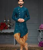 blue Silk Printed Sherwani