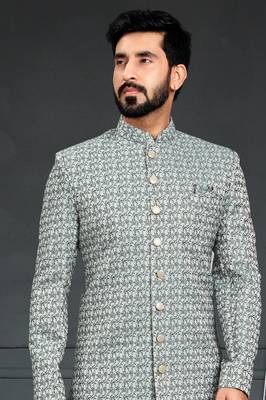 green Jacquard Printed Sherwani 2