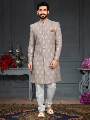 Brown Jacquard Printed Sherwani 1