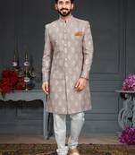 Brown Jacquard Printed Sherwani