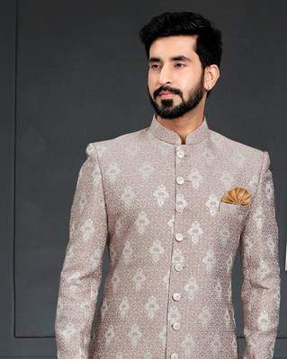 Brown Jacquard Printed Sherwani 2