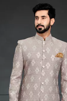 Brown Jacquard Printed Sherwani