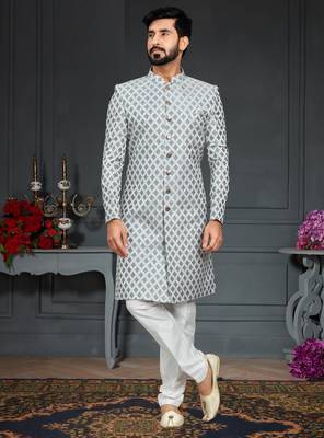 Gray Jacquard Printed Sherwani 1