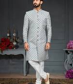 Gray Jacquard Printed Sherwani