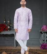 purple printed Silk kurta-pajama