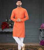 orange printed jaquard kurta-pajama