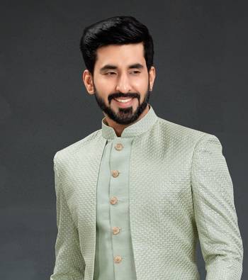 green Silk Printed Sherwani 2