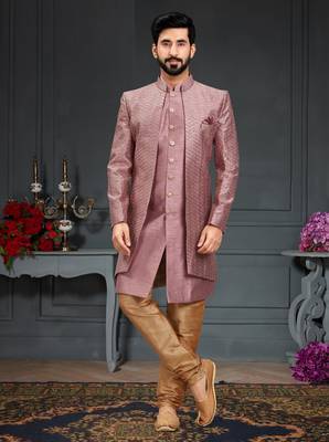pink Silk Printed Sherwani 1
