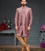 pink Silk Printed Sherwani