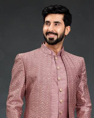 pink Silk Printed Sherwani 2