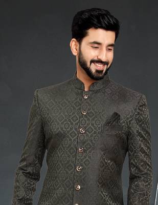 green Jacquard Printed Sherwani 2