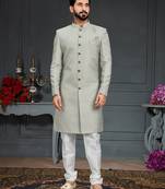 green Jacquard Printed Sherwani