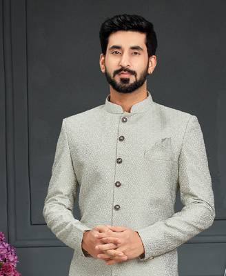 green Jacquard Printed Sherwani 2