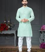 green embroidered cotton_silk kurta-pajama