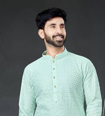 green embroidered cotton_silk kurta-pajama 2