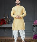 Yellow embroidered cotton_silk dhoti-kurta