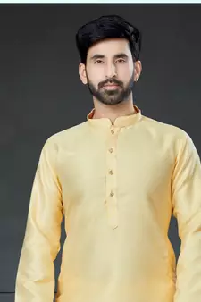 Yellow embroidered cotton_silk dhoti-kurta