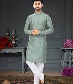 turquoise printed Silk kurta-pajama
