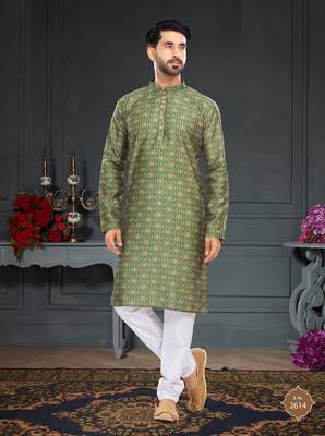 green printed Silk kurta-pajama 1
