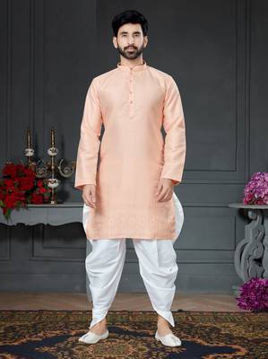 orange embroidered cotton_silk dhoti-kurta 1
