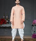 orange embroidered cotton_silk dhoti-kurta