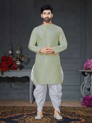 green embroidered cotton_silk dhoti-kurta 1