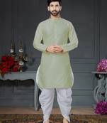 green embroidered cotton_silk dhoti-kurta