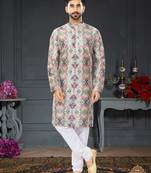 multicolor printed Silk kurta-pajama