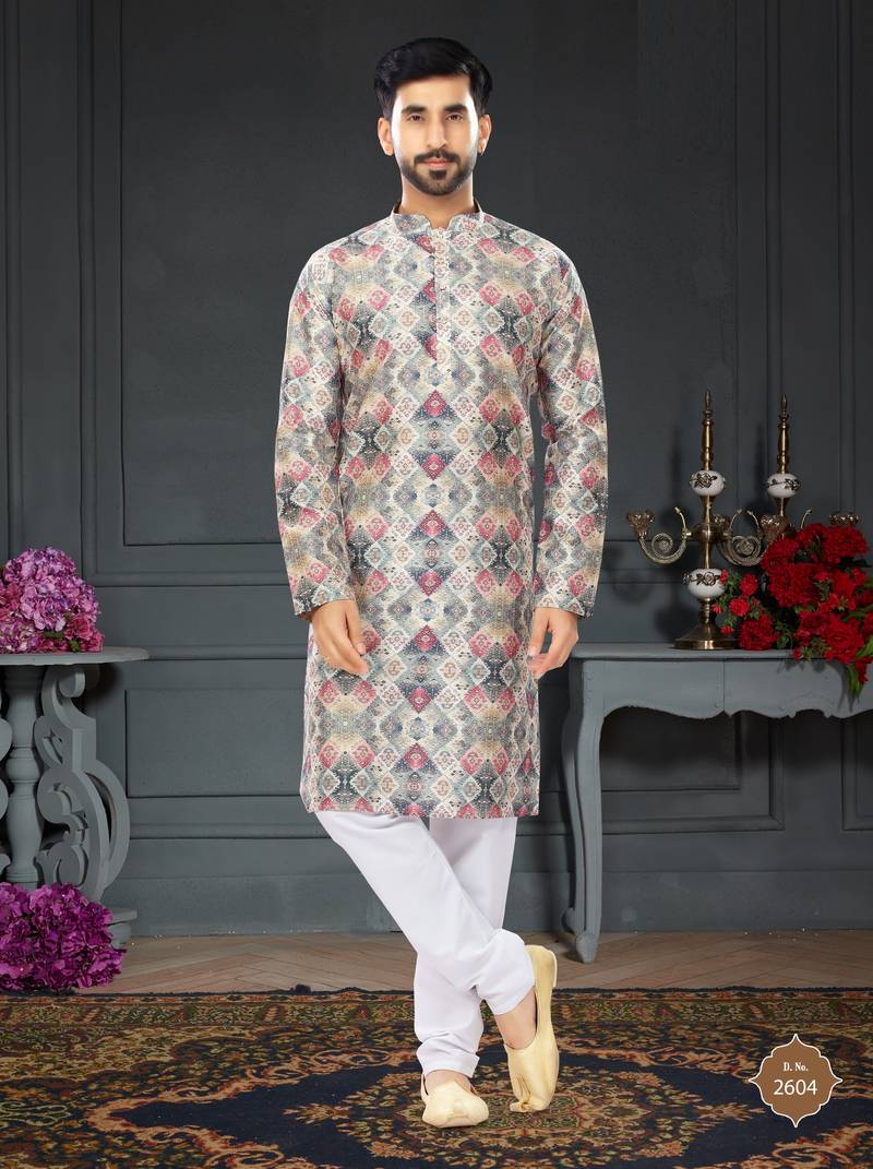 multicolor printed Silk kurta-pajama